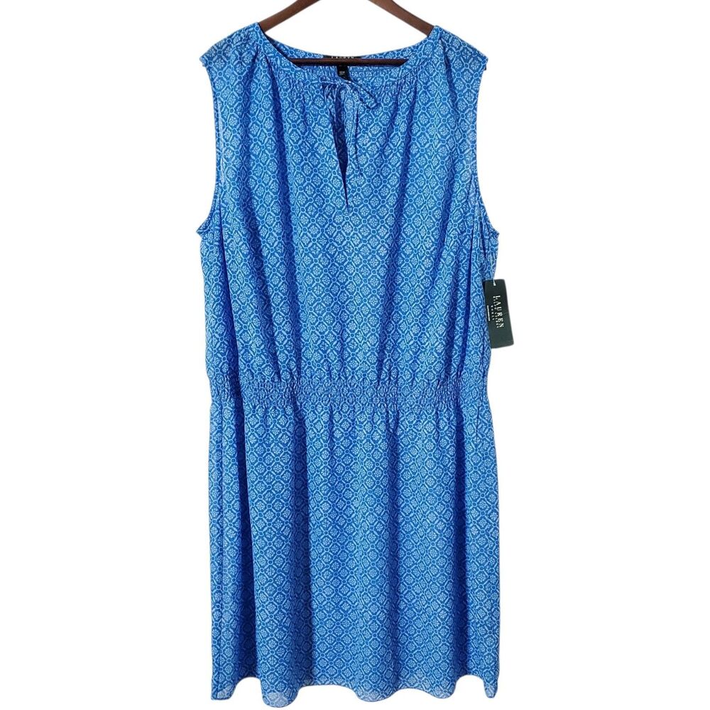 Lauren Ralph Lauren Sleeveless Elastic Waist Dress Size 22W Plus Blue Womens